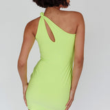 Malaga One-Shoulder Keyhole Mini Dress Lime