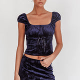 High Rollers Floral Velvet Mini Skirt Navy