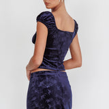 High Rollers Floral Velvet Mini Skirt Navy