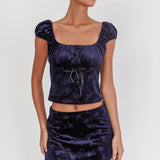 High Rollers Floral Velvet Mini Skirt Navy