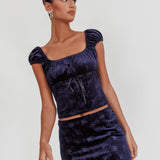 High Rollers Floral Velvet Mini Skirt Navy