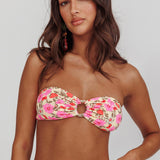 Agape Bandeau O-Ring Bikini Top Yellow Floral