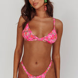 Aether Scrunched Tanga Bikini Bottoms Pink Floral
