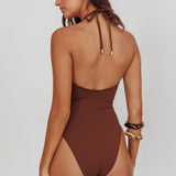 Eros Halterneck Keyhole One Piece Swimsuit Choc