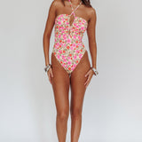 Eros Halterneck Keyhole One Piece Swimsuit Yellow Floral