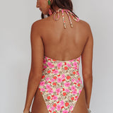 Eros Halterneck Keyhole One Piece Swimsuit Yellow Floral
