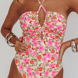 Eros Halterneck Keyhole One Piece Swimsuit Yellow Floral