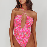 Theia Halterneck One Peice Swimsuit Pink Floral