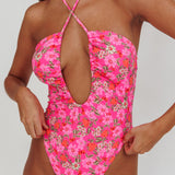 Theia Halterneck One Peice Swimsuit Pink Floral