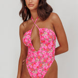 Theia Halterneck One Peice Swimsuit Pink Floral