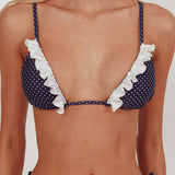 Josie Triangle String Fril Bikini Top Polka Dot