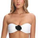 Monique Twist Bandeau Rosette Bikini Top Ivory