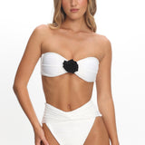 Monique Twist Bandeau Rosette Bikini Top Ivory