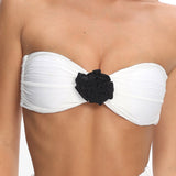 Monique Twist Bandeau Rosette Bikini Top Ivory