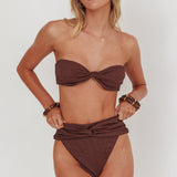 Monique High Waist Twist Bikini Bottom Chocolate Texture