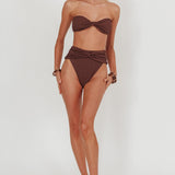 Monique High Waist Twist Bikini Bottom Chocolate Texture