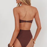 Monique High Waist Twist Bikini Bottom Chocolate Texture