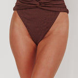 Monique High Waist Twist Bikini Bottom Chocolate Texture