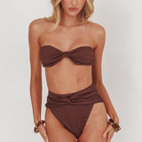 Monique High Waist Twist Bikini Bottom Chocolate Texture