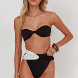 Monique High Waist Twist Bikini Bottom Black/Off White