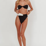 Monique High Waist Twist Bikini Bottom Black/Off White