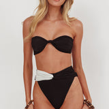 Monique High Waist Twist Bikini Bottom Black/Off White