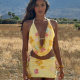 Kavera Cowl Halter Top Floral Sequin