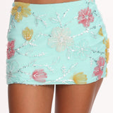 Kavera Embellished Mini Skirt Aqua Sequin