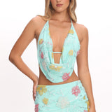 Kavera Embellished Mini Skirt Aqua Sequin
