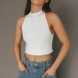 Mindi Sleeveless Ribbed Crop Top White