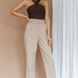 Kansas Crossover Neck Knit Top Brown