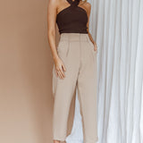 Kansas Crossover Neck Knit Top Brown