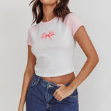 Melting Hearts Bow Raglan Tee White/Pink