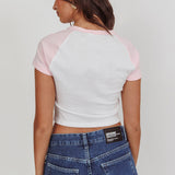 Melting Hearts Bow Raglan Tee White/Pink