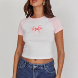 Melting Hearts Bow Raglan Tee White/Pink