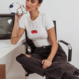 Lanna Cherry Print Baby Tee White