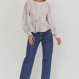 Helix Balloon Sleeves Peplum Top Dusty Blue/Peach