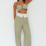 East Village Lace-Up Crop Top Sage