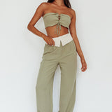 East Village Lace-Up Crop Top Sage