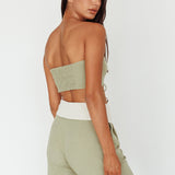 East Village Lace-Up Crop Top Sage