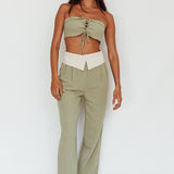 East Village Lace-Up Crop Top Sage
