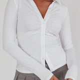 Day Date Button Scrunch Top White