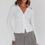 Day Date Button Scrunch Top White