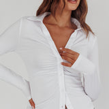 Day Date Button Scrunch Top White