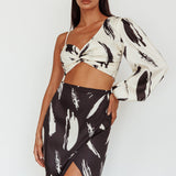 Amina Twist Bust Crop Top Printed Off White