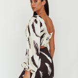Amina Twist Bust Crop Top Printed Off White