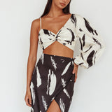 Amina Twist Bust Crop Top Printed Off White