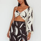 Amina Twist Bust Crop Top Printed Off White