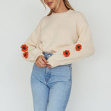 Lighthouse Flower Accent Sweater Cream