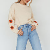 Lighthouse Flower Accent Sweater Cream